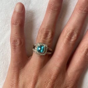 Petite Albion Ring in Sterling Silver with Blue Topaz and Pavé Diamonds